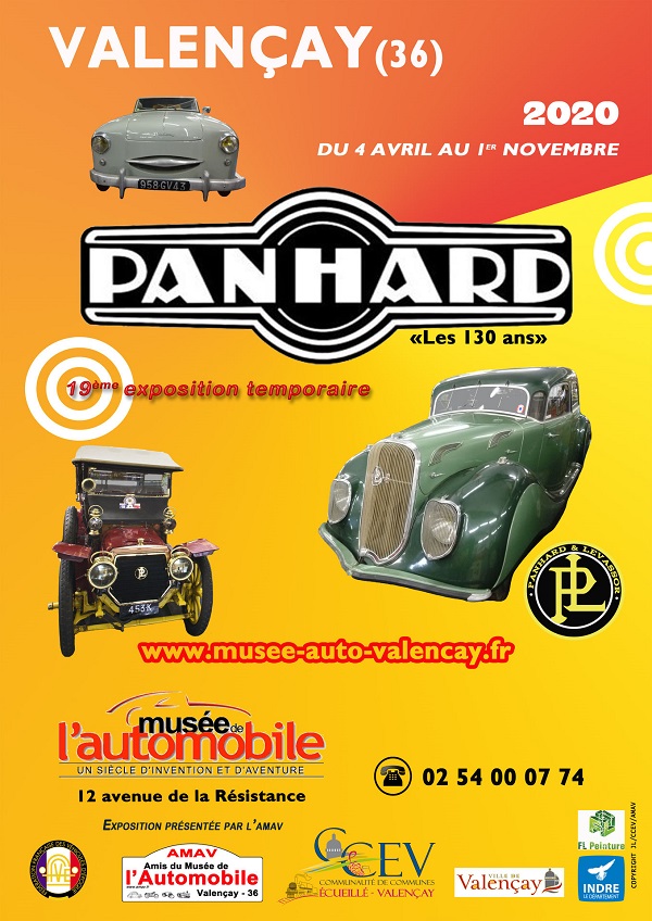 Affiche 130 ans Panhard 2020 musée de l'automobile de Valençay