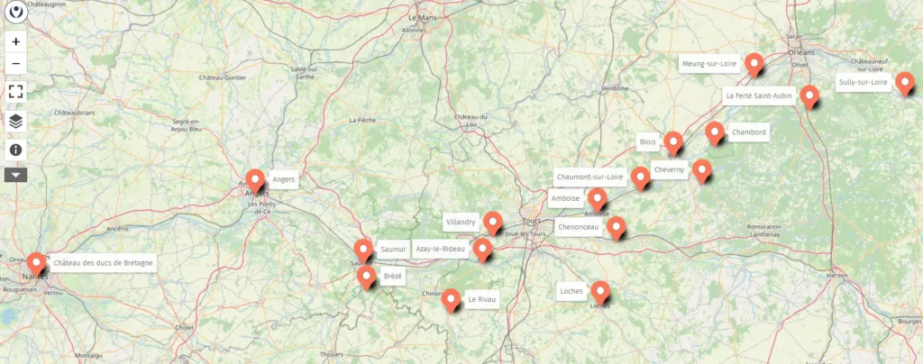 carte des châteaux de la Loire