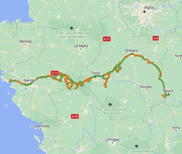 capture de la carte pour la loire à vélo