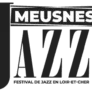 Logo for Meusnes in Jazz festival featuring bold white 'MEUSNES' on a dark ribbon with 'IN' and large 'JAZZ' lettering behind.